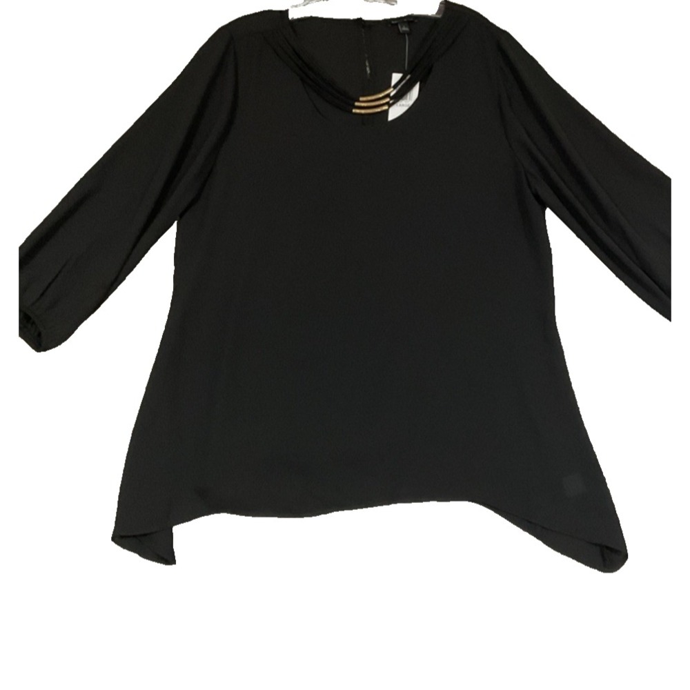NWT Sami & Jo Casual Gauze Textured Top Blouse Shirt Women Size L Black